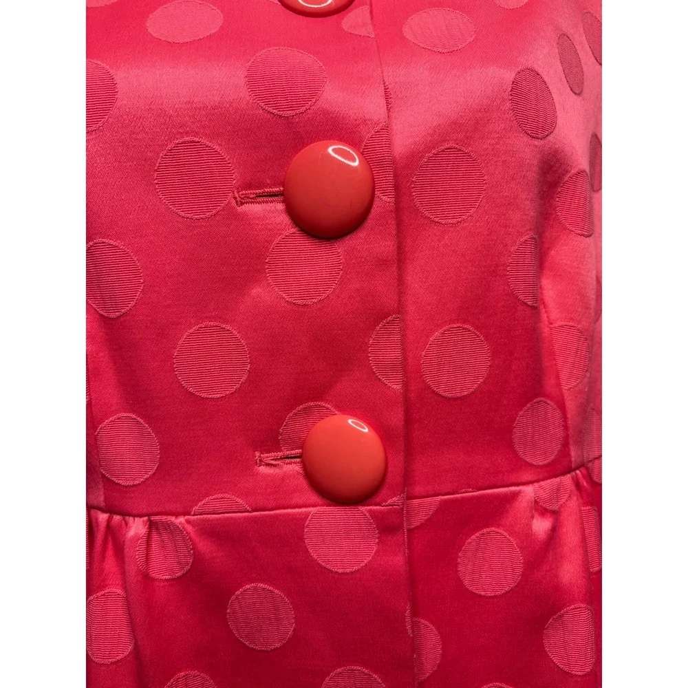 CHARLES GRAY London Womens Coral Polka Dot Peplum Jacket M Bell Sleeve Jackie O